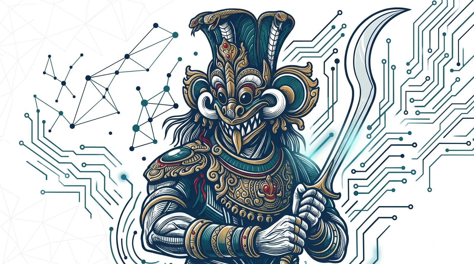 කඩුවක් අතේ තියාගත්ත සාම්ප්රදායික වෙස් මුහුණු රණශූරයා